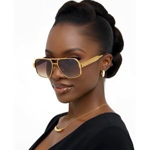 Sunglasses Women Shades Square Gold Metal UV400 Protection Summer Retro Vintage